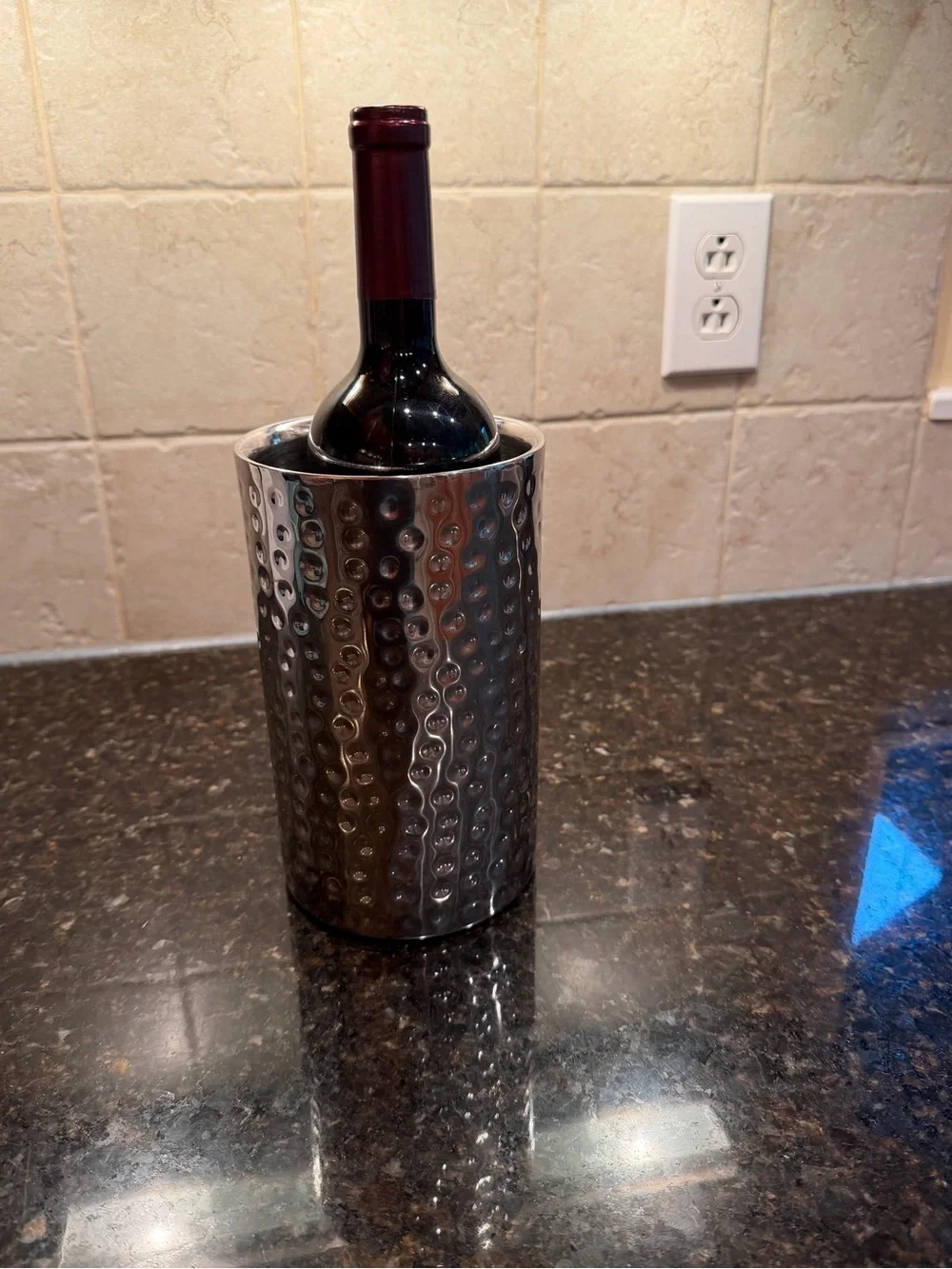 Trudeau Double Wall Stainless Steel Hammered Wine Chiller Cooler